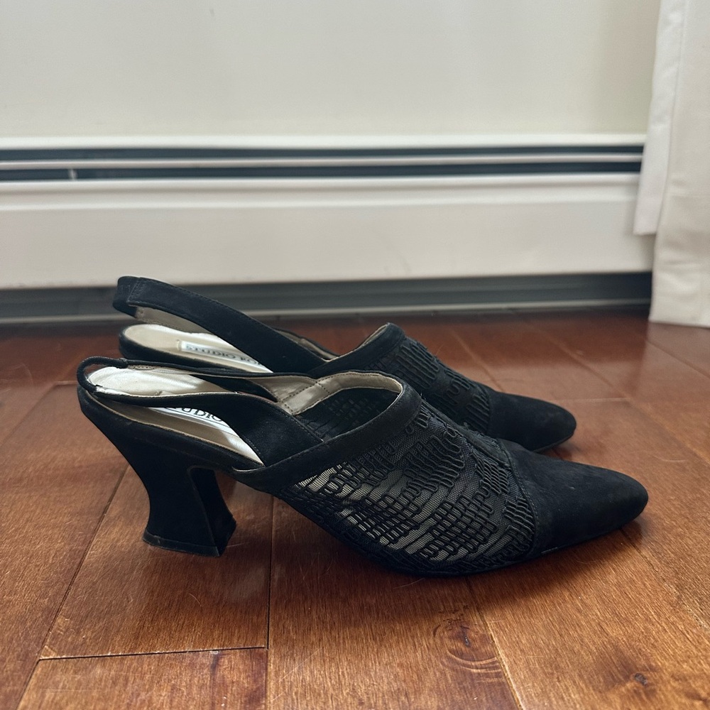 Studio Roma Black Suede Mesh Sling Back Heel size 10